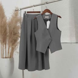 Set áo gile mix chân váy dáng dài 80cm kiểu dáng sang trọng lịch sự Evalover 7