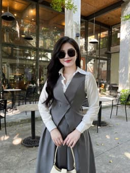 Set áo gile mix chân váy dáng dài 80cm kiểu dáng sang trọng lịch sự Evalover 16