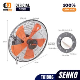 Quạt treo tường Senko TC1886, quạt công nghiệp công xuát 75W 5 cánh 3 cấp gió mạnh bảo hành 24 tháng 4