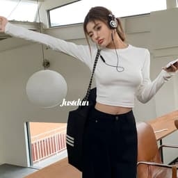 Áo Thun Nữ Dài Tay Croptop JUSTDUN CT25 – Dáng Ôm Body, Chất Liệu Cotton Mịn Mềm, Co Giãn Thoải Mái 5