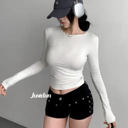 Áo Thun Nữ Dài Tay Croptop JUSTDUN CT25 – Dáng Ôm Body, Chất Liệu Cotton Mịn Mềm, Co Giãn Thoải Mái 6