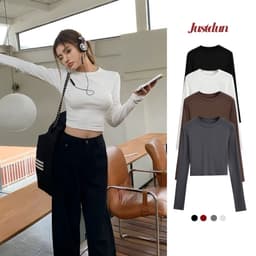 Áo Thun Nữ Dài Tay Croptop JUSTDUN CT25 – Dáng Ôm Body, Chất Liệu Cotton Mịn Mềm, Co Giãn Thoải Mái 3