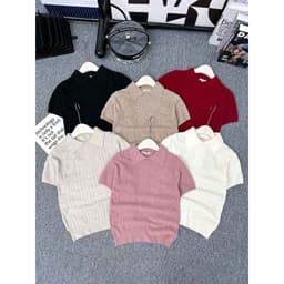 Áo len nữ cộc tay cổ đức phối họa tiết hình thoi chất len mềm mịn co giãn Evalover 5