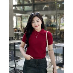 Áo len nữ cộc tay cổ đức phối họa tiết hình thoi chất len mềm mịn co giãn Evalover 1