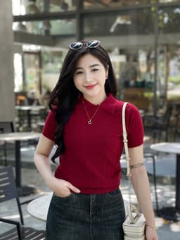Áo len nữ cộc tay cổ đức phối họa tiết hình thoi chất len mềm mịn co giãn Evalover 9