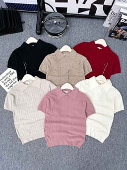 Áo len nữ cộc tay cổ đức phối họa tiết hình thoi chất len mềm mịn co giãn Evalover 13