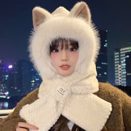 Mũ Len Nữ Trùm Đầu Kèm Khăn Tai Thỏ Siêu Đáng Yêu Ấm Áp, Mũ Len Lông Cừu Cực Mềm Mịn Thời Trang 2027 2