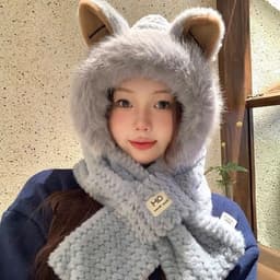 Mũ Len Nữ Trùm Đầu Kèm Khăn Tai Thỏ Siêu Đáng Yêu Ấm Áp, Mũ Len Lông Cừu Cực Mềm Mịn Thời Trang 2027 3