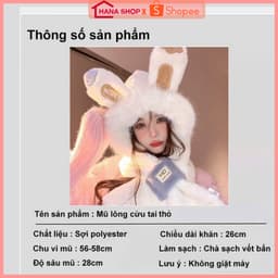 Mũ Len Nữ Trùm Đầu Kèm Khăn Tai Thỏ Siêu Đáng Yêu Ấm Áp, Mũ Len Lông Cừu Cực Mềm Mịn Thời Trang 2027 6