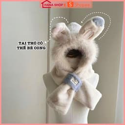 Mũ Len Nữ Trùm Đầu Kèm Khăn Tai Thỏ Siêu Đáng Yêu Ấm Áp, Mũ Len Lông Cừu Cực Mềm Mịn Thời Trang 2027 8