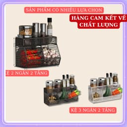 Kệ đựng gia vị 2 tầng 3 ngăn, kệ bếp treo tường chịu lực 10kg☘️ kệ đựng đồ đa năng 🌸 giỏ đựng hành tỏi gia vị 6