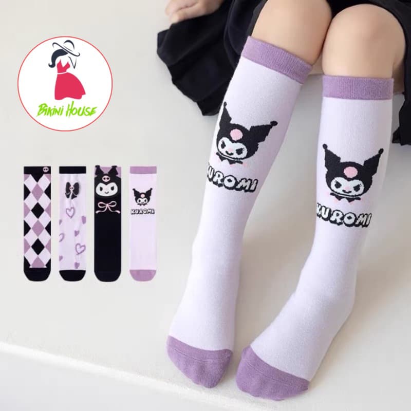 Tất Vớ cotton Cổ Cao Đùi Họa Tiết Hoạt Hình Kuromi Nhật Dễ Phối Đồ Cho Bé Gái te48 { V313 }