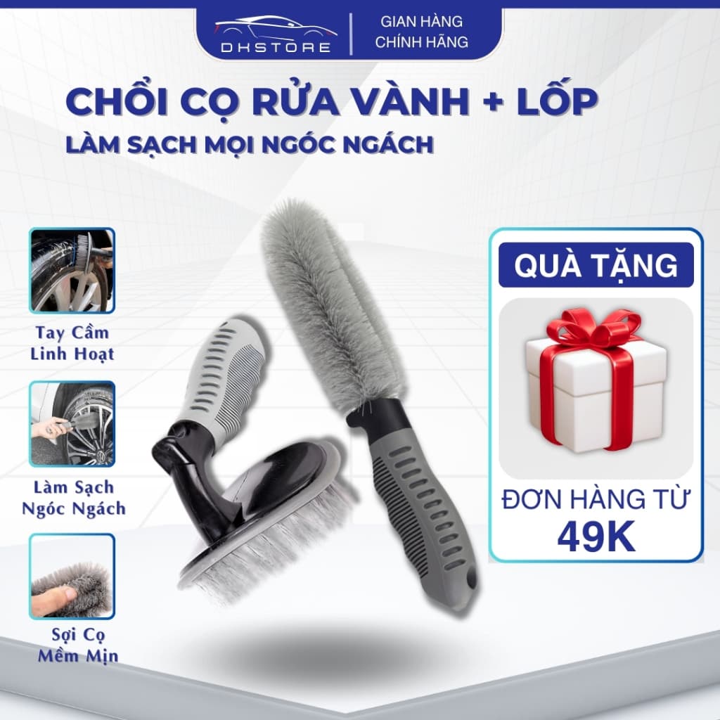 Combo Chổi Cọ Rửa Vành Lốp, Bàn Chải Vệ Sinh Bánh Xe Chuyên Nghiệp, Bộ Chổi Chăm Sóc Bánh Xe Chuyên Nghiệp - DK.Cars -CR