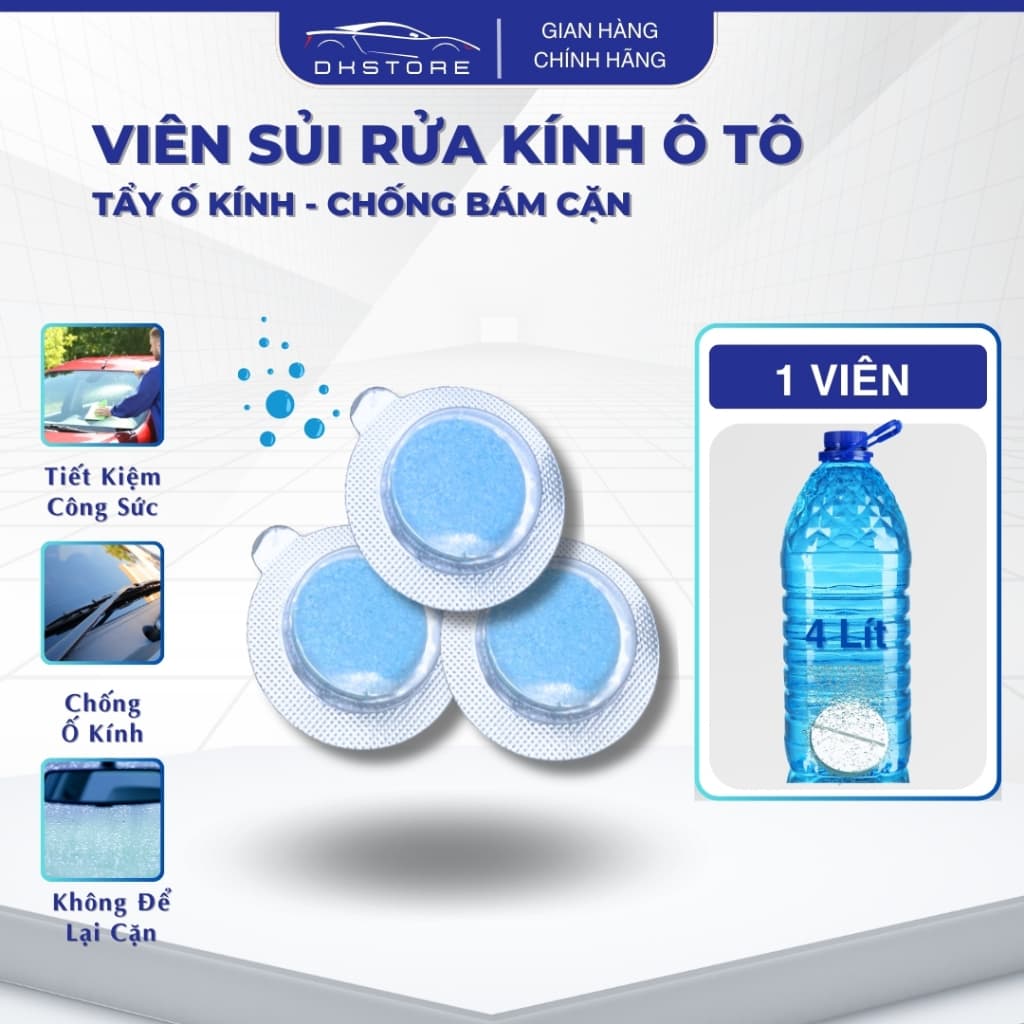 Viên Sủi Rửa Kính Cho Xe Ô Tô, Viên Sủi Pha Nước Chống Ố Kính, Không Để Lại Cặn -1 Viên Pha 4 Lít Nước -DK.Cars - VS