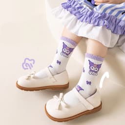 Sét 5 Đôi Tất Vớ Hoạt Hình Kuromi Cotton Tím Cổ Cao Họa Tiết Dễ Thương Dài Bé Gái te58 { V401 } 8