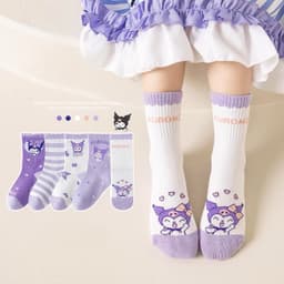 Sét 5 Đôi Tất Vớ Hoạt Hình Kuromi Cotton Tím Cổ Cao Họa Tiết Dễ Thương Dài Bé Gái te58 { V401 } 9