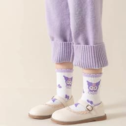 Sét 5 Đôi Tất Vớ Hoạt Hình Kuromi Cotton Tím Cổ Cao Họa Tiết Dễ Thương Dài Bé Gái te58 { V401 } 7
