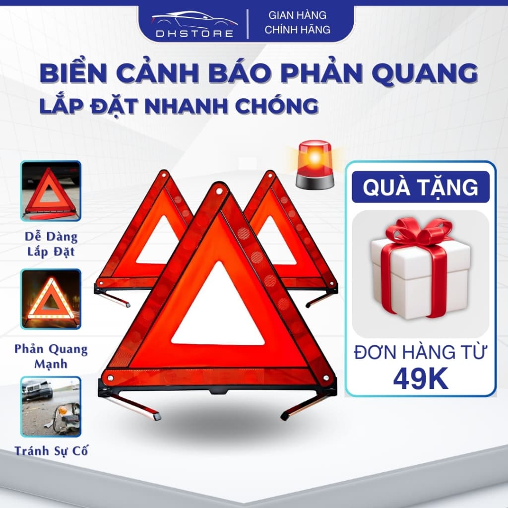 Biển Cảnh Báo Nguy Hiểm Tam Giác Phản Quang Cho Ô Tô, Biển Cảnh Báo Lắp Ghép - Gập Gọn- DK.Cars -Q1