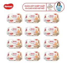 Thùng 12 gói khăn ướt Huggies Bơ hạt mỡ (dưỡng da) cao cấp, dày dặn, mềm mịn cho bé (72 miếng/gói) 3