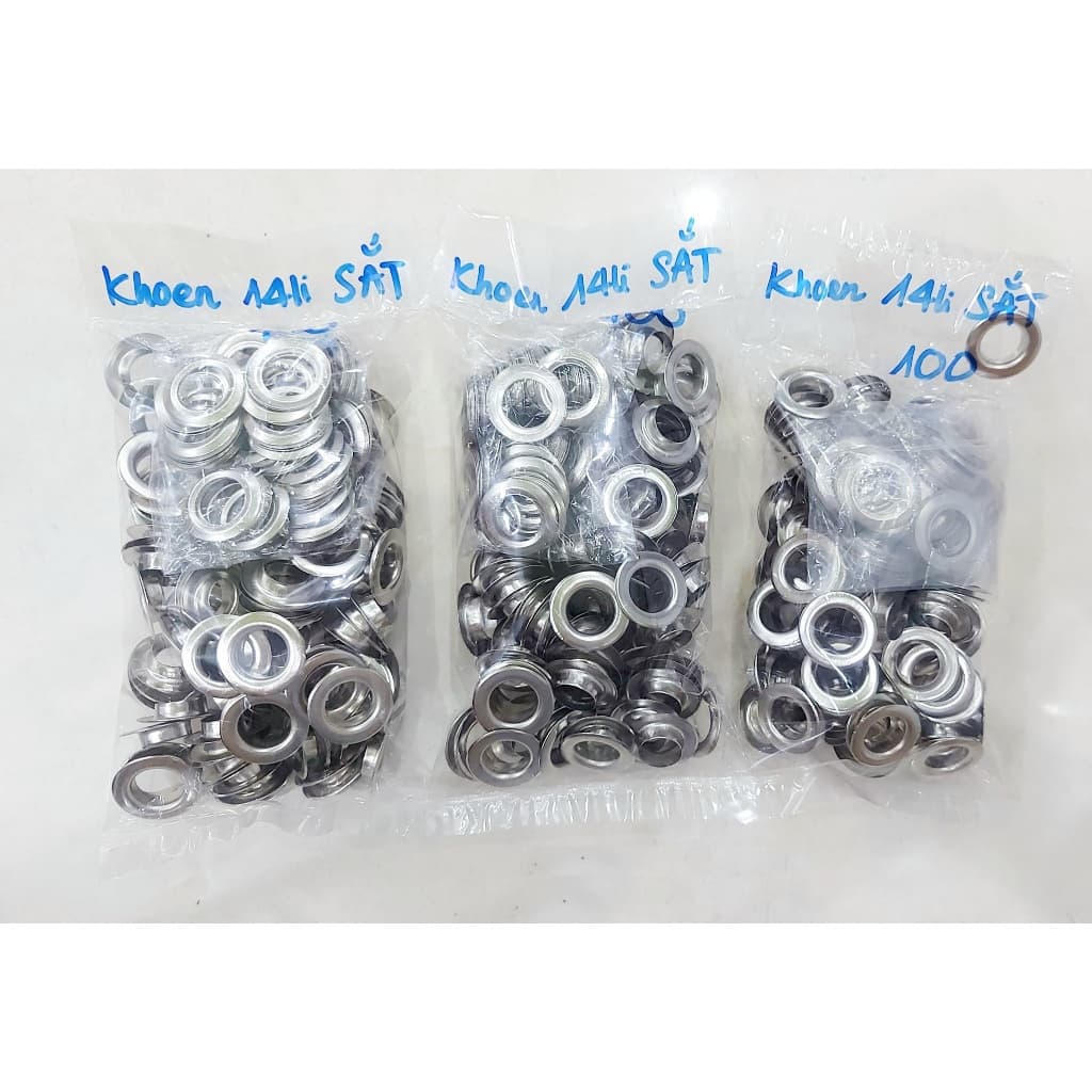 Khoen ore 14mm Khuy mắt cáo đóng bạt, bấm bạt Bằng sắt Túi 100 cái + 100 long đền