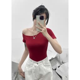 [VẢI COTTON MỊN] Áo Thun Nữ Ôm Lệch Vai Basic đơn giản vải Cotton 4 chiều co giãn mát m819 8