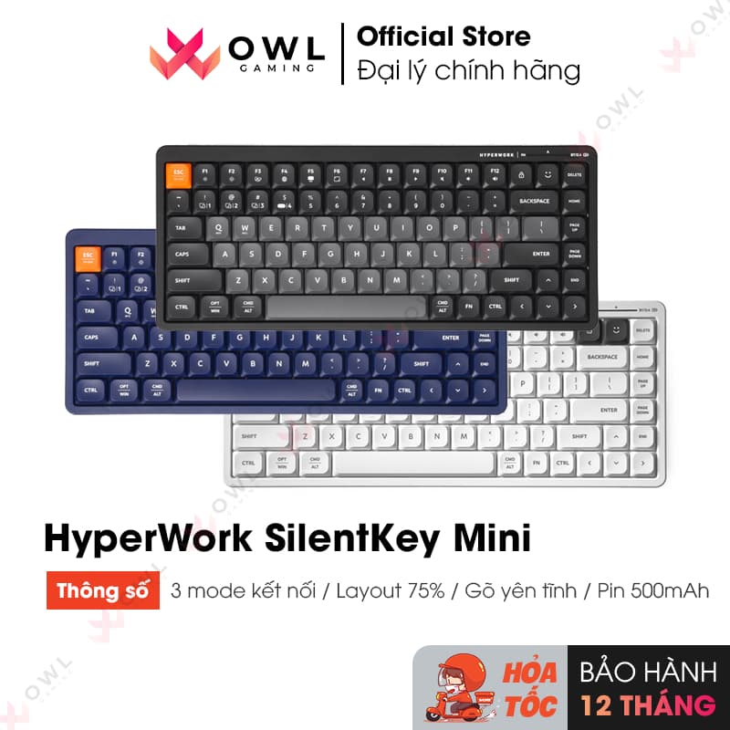 Bàn phím không dây HyperWork SilentKey Mini TS01M (Hàng chính hãng)