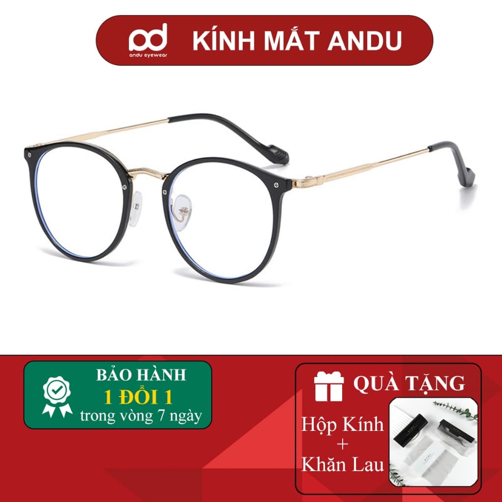 Gọng kính cận thời trang nam nữ ANDU dáng tròn chống tia UV chất liệu kim loại cao cấp - 6254