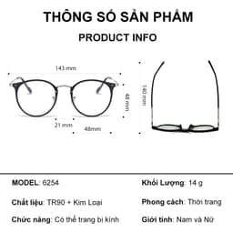 Gọng kính cận thời trang nam nữ ANDU dáng tròn chống tia UV chất liệu kim loại cao cấp - 6254 9