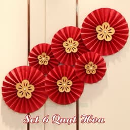 Set 6 Quạt giấy Đỏ Trang trí sẵn keo - Quạt giấy xếp Đỏ Dán tường, Dán kính, Decor Nhà cửa 3