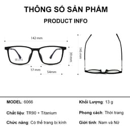 Gọng kính cận thời trang nam nữ  NARO EYEWEAR dáng chữ nhật chất liệu nhựa và titanium - 6066 7