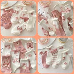 T42 SET 10 Đôi Tất Cotton Cổ Bèo Họa Tiết Gấu Hồng Dễ Thương 2