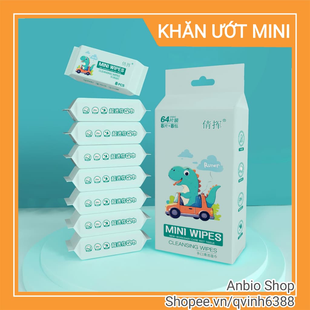 Khăn ướt mini bỏ túi, bịch 8 gói, 8 tờ/gói