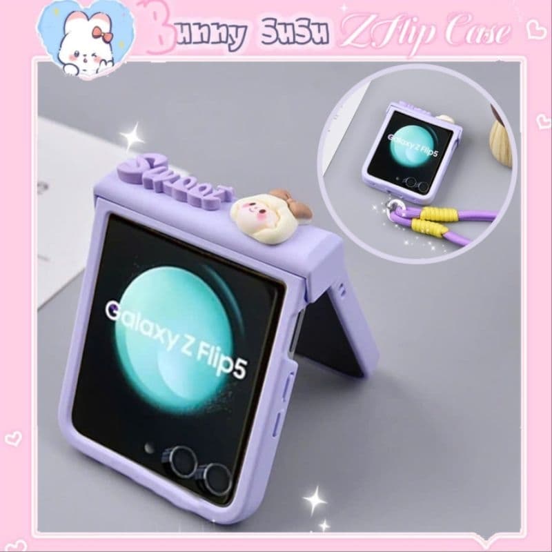 [CÓ SẴN] Viền camera - Ốp Z Flip 8 - Flip5 - Flip4 - Flip7 tím pastel charm em bé cute kèm dây và thanh bảo vệ bản lề