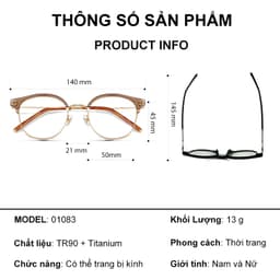 Gọng kính cận nửa viền thời trang nam nữ NARO EYEWEAR dáng tròn chống tia UV chất liệu TITANIUM - 01183 9