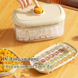 Hộp Khay Làm Đá Thông Minh Có Nút Bấm Lấy Đá Có Nắp Đậy Chống Ám Mùi Màu Sắc Dễ Thương 3