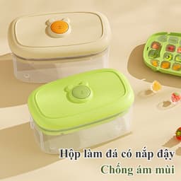 Hộp Khay Làm Đá Thông Minh Có Nút Bấm Lấy Đá Có Nắp Đậy Chống Ám Mùi Màu Sắc Dễ Thương 4