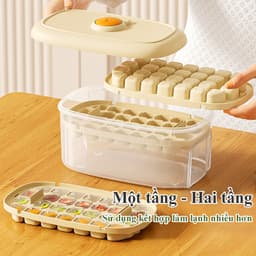 Hộp Khay Làm Đá Thông Minh Có Nút Bấm Lấy Đá Có Nắp Đậy Chống Ám Mùi Màu Sắc Dễ Thương 5