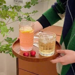 Cốc thủy tinh, ly trụ ống họa tiết kẻ ô, cốc dày dặn, trong veo, sáng bóng 2 size 3