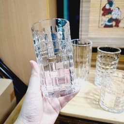Cốc thủy tinh, ly trụ ống họa tiết kẻ ô, cốc dày dặn, trong veo, sáng bóng 2 size 4