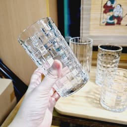Cốc thủy tinh, ly trụ ống họa tiết kẻ ô, cốc dày dặn, trong veo, sáng bóng 2 size 5