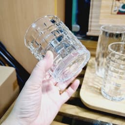 Cốc thủy tinh, ly trụ ống họa tiết kẻ ô, cốc dày dặn, trong veo, sáng bóng 2 size 6