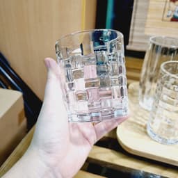 Cốc thủy tinh, ly trụ ống họa tiết kẻ ô, cốc dày dặn, trong veo, sáng bóng 2 size 7