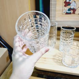 Cốc thủy tinh, ly trụ ống họa tiết kẻ ô, cốc dày dặn, trong veo, sáng bóng 2 size 8