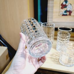 Cốc thủy tinh, ly trụ ống họa tiết kẻ ô, cốc dày dặn, trong veo, sáng bóng 2 size 9