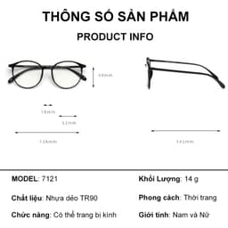 Gọng kính cận thời trang nam nữ ANDU EYEWEAR dáng tròn chất liệu nhựa dẻo siêu nhẹ siêu bền - 7121 9