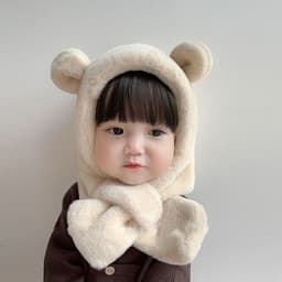 Mũ Trẻ Em Lông Xù Hình Gấu Shushi Liền Khăn Quàng – Mũ Giữ Ấm Mùa Đông Cho Bé 1–5 Tuổi, Chất Lông Mềm Dày, Nhiều Màu Dễ 4