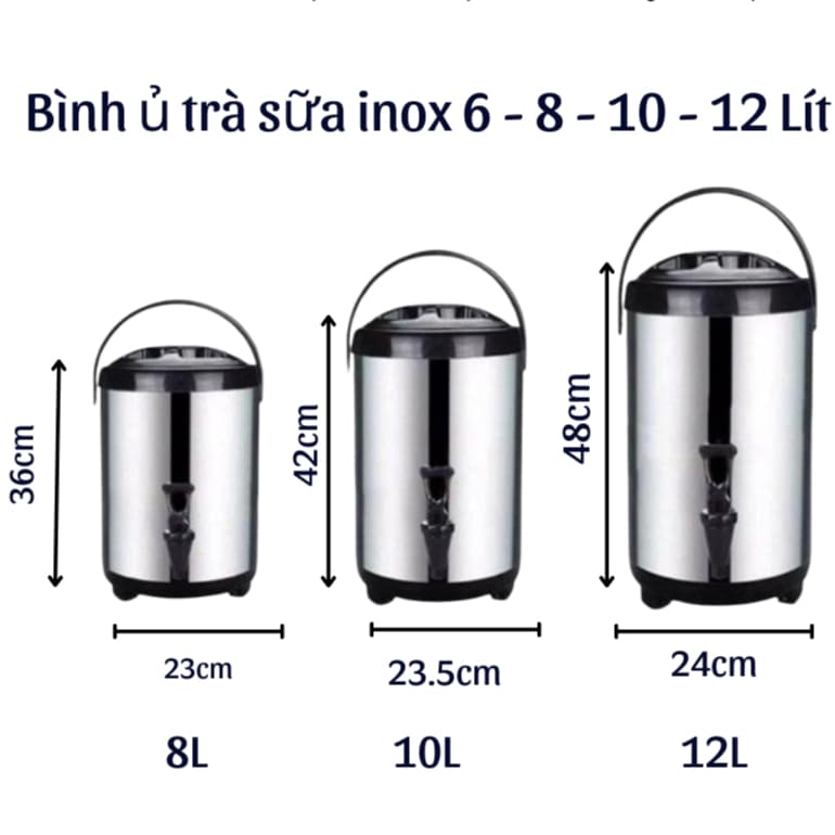 Bình ủ trà sữa inox - Bình nhiệt đựng trà sữa cao cấp có 3 chân  6l-8l-10l-12l