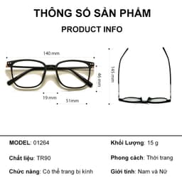 Gọng kính cận thời trang nam nữ NARO EYEWEAR  dáng vuông chống tia UV chất liệu nhựa cốt kim loại - 01264 9