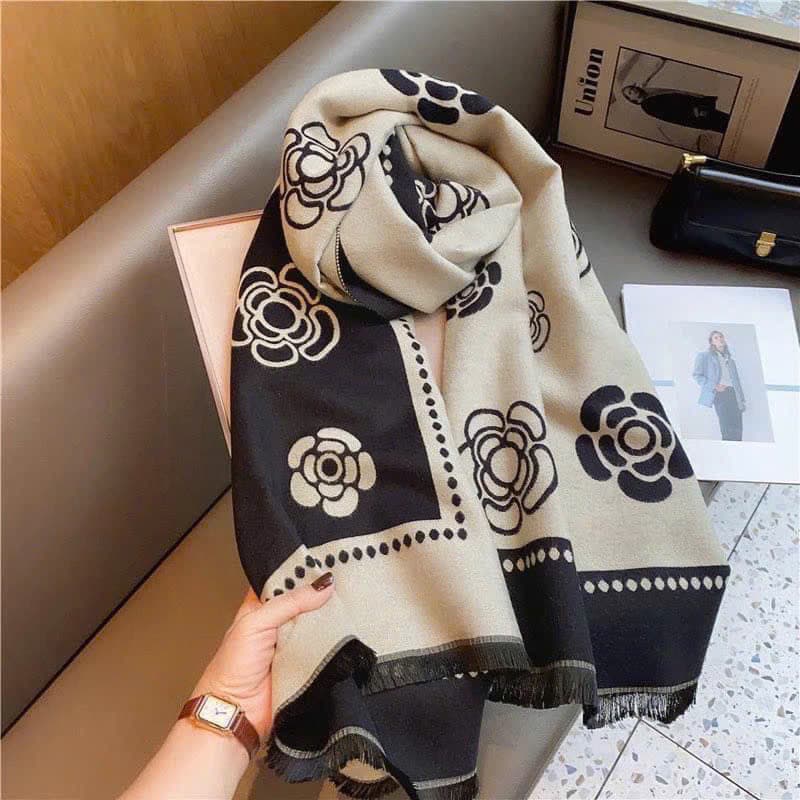 khăn len dạ Hoa trà 65x185 khăn choàng mua thu đông