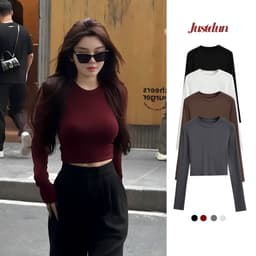Áo Thun Nữ Dài Tay Croptop JUSTDUN CT25 – Dáng Ôm Body, Chất Liệu Cotton Mịn Mềm, Co Giãn Thoải Mái 9